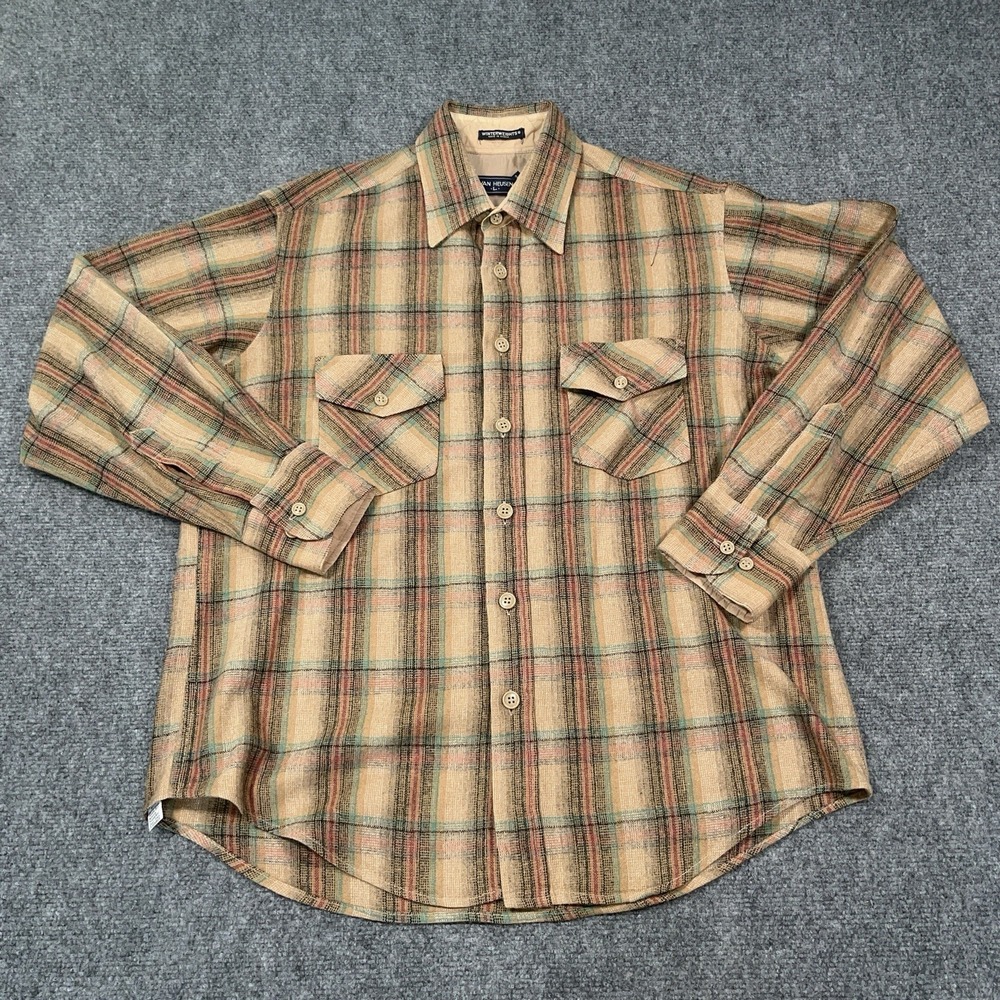 VTG Van Heusen‎ 1980s Winterweights Flannel Mens L Recycled Wool Plaid Grandpa